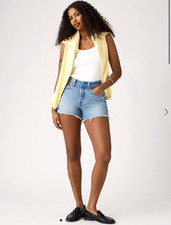 Levi's 501 High Rise Light Wash Blue Denim Cut Off Shorts Women s 32 Button