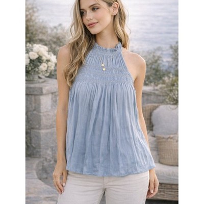 Current Air Smocked Halter Top Blue Pleated Ethereal Chic Fairy Core NWT XS