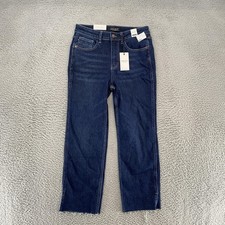 Judy Blue Cropped Straight Jeans Womens 7/28 Dark Blue High Rise Raw Hem Denim