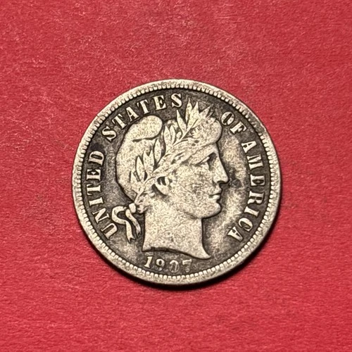 (1) Beautiful Antique 1907-P Barber Dime VF-VERY FINE NICE DETAIL