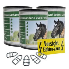 600 m Weidezaunband 12mm 5 Niroleiter+5 Verbinder+1Warnschild Weidezaun