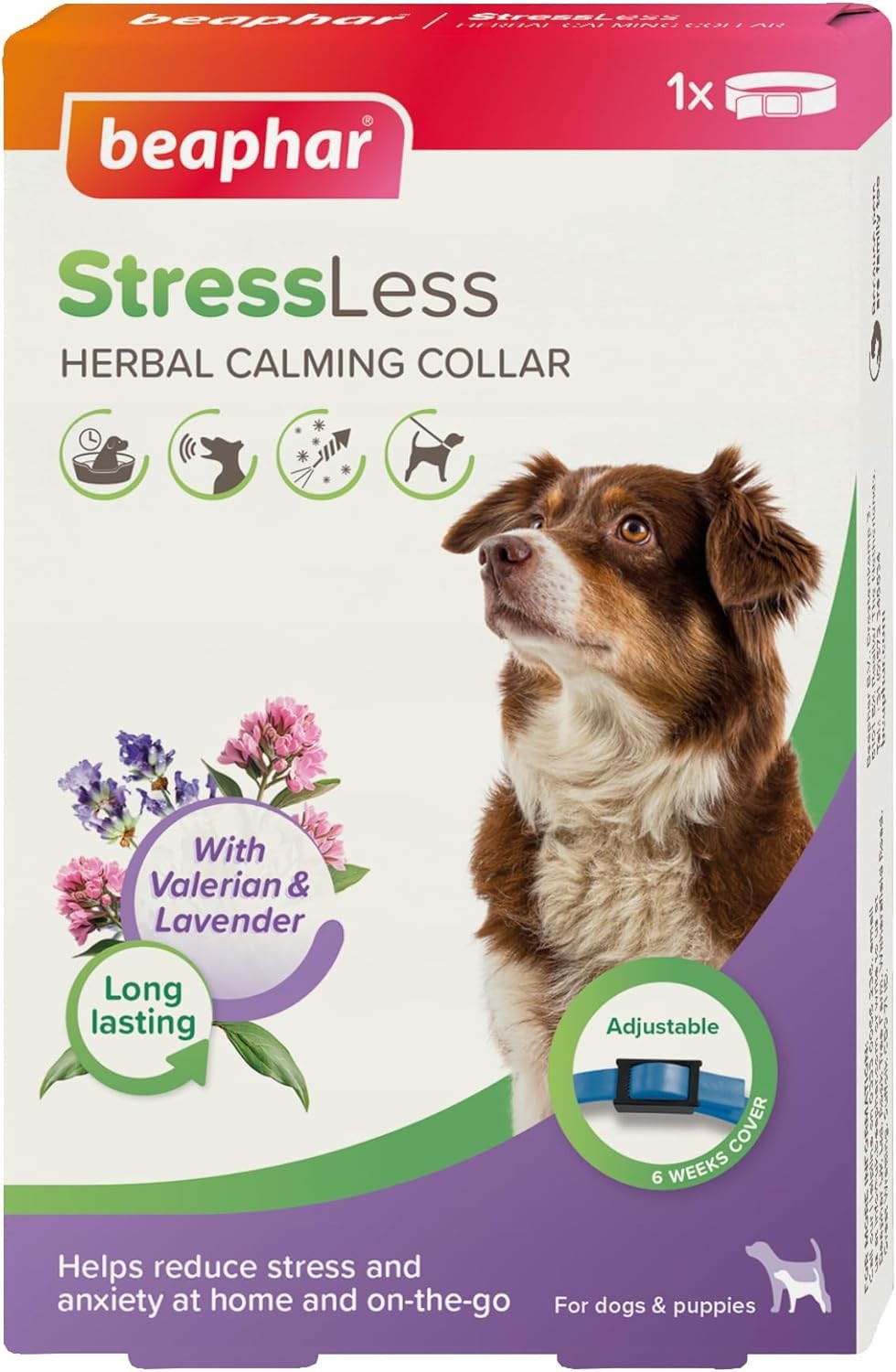 BEAPHAR CALMING COLLAR FOR DOG ANXIETY STRESS REDUCTION FIREWORKS BONFIRE TRAVEL