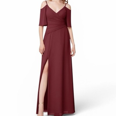NWT Azazie Kalila 8 Chiffon A-Line Off Shoulder Dress Cabernet Burgundy Maroon