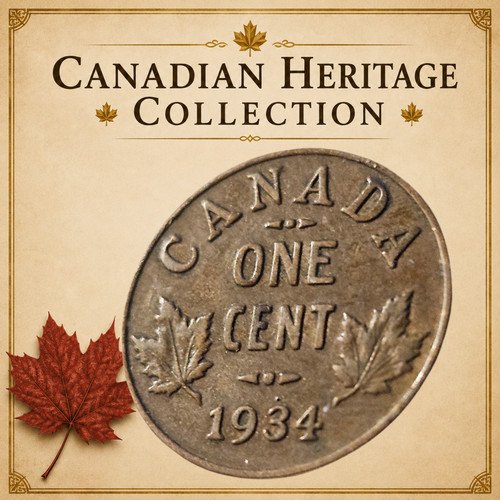 1934 Canadian One Cent - King George V - Canadian Heritage Gallery - Bronze Cent