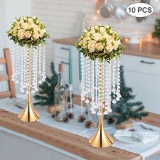 10pcs Crystal Flower Vases Golden Flower Stand Wedding Table Centerpieces Decor