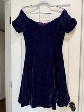 Vintage 1980's Off-Shoulder Purple Velvet Mini Prom Dress, sz 11/12