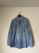 VINTAGE 1950s BIG YANK CHAMBRAY SHIRT GUSSETS ORIGINAL EMBROIDERY LARGE 21.5x28