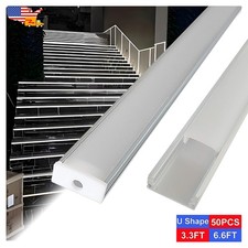 Led Aluminum U-Channel 6.6FT/3.FT 50 Pack With Frosted Cover For Led Strip Light