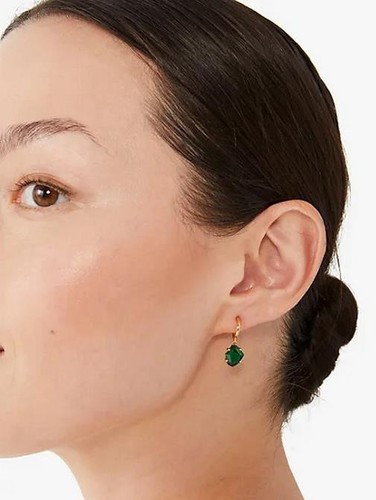 NWT Kate Spade treasure trove Huggies Earrings $48 Green Gold - Picture 5 of 5