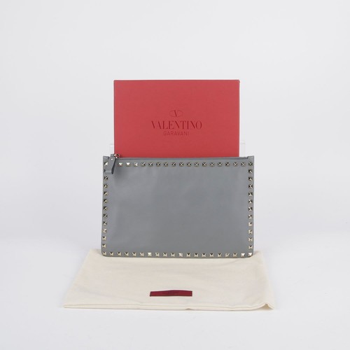 Valentino Gray Leather Rockstud Clutch Luggage 0269BOL 26978904