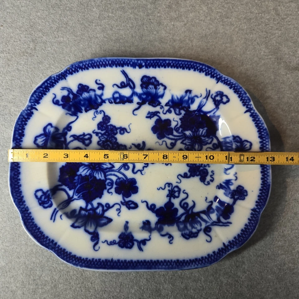 Antiguo plato de servir loza Gustafsberg Suecia 1839-1860 flujo azul Foto 2 de 4