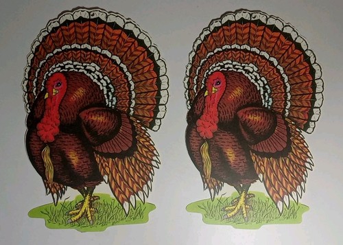 Two Vintage BEISTLE Autumn/Thanksgiving Turkey Die Cut Two Sided Decorations - Picture 2 of 8