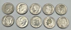 Roosevelt Silver Dimes Lot of 10 Circulated Pre 1965 90% Silver - D