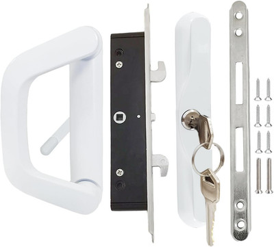 Sliding Patio Door Handle with Mortise Lock and Keys, Key Cylinder and Keeper, 4