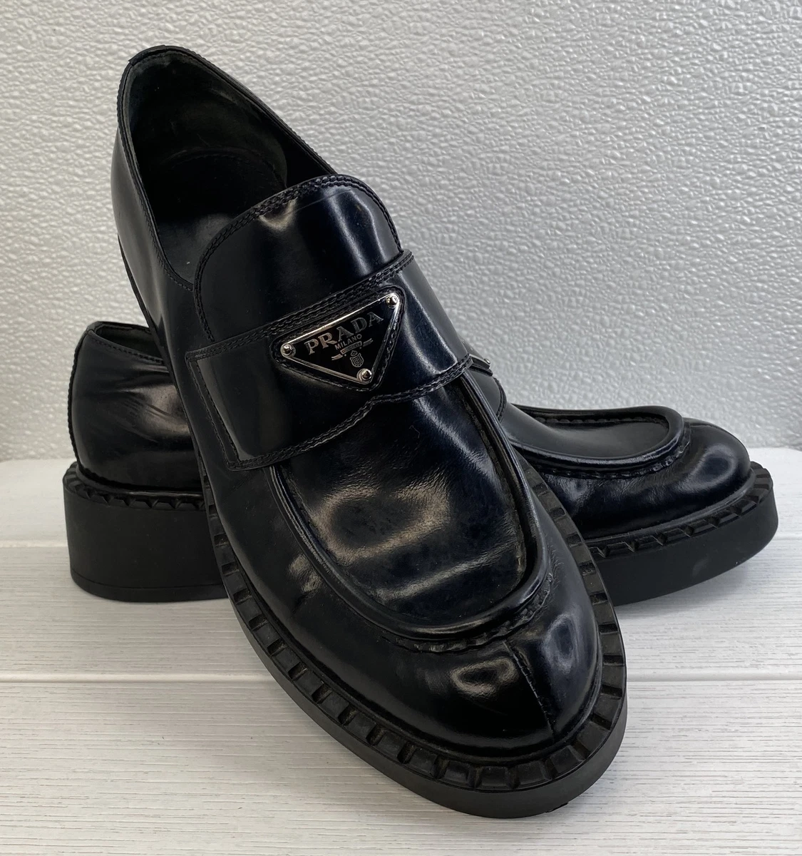 NIB PRADA Loafers Size 8/8.5 READ PRADAMilanoCrimsonBrushedLeath  main image 4
