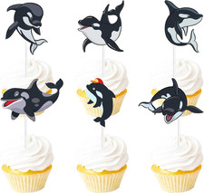 18Pcs Black Glitter Dessert Cupcake Nautical Ocean Killer Whale Sea Creature The