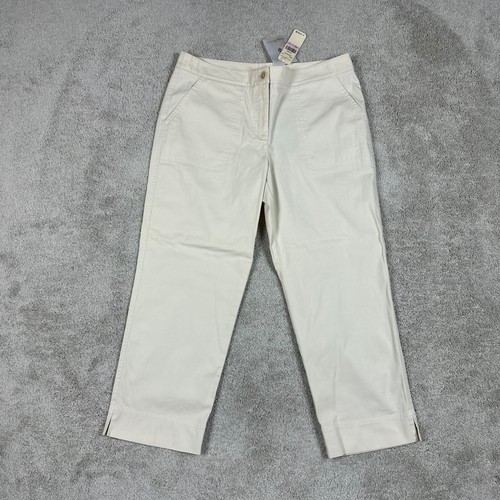 Tommy Bahama Pants Women's 6 Ivory Jet Away Twill Crop Abalone Relax Comfort