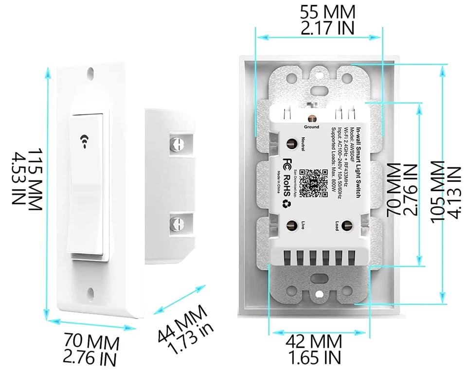 Smart WIFI In-Wall Switch For Alexa Google Home APP With Remote Control&Schedule - Image 4 of 4