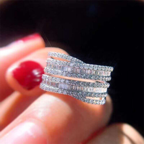 Luxury Cubic Zirconia Rings 925 Silver Filled Jewelry for Engagement Size 6-10 - Picture 2 of 9