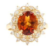 4.20Ct Natural Madeira Citrine and Diamond 14K Solid Yellow Gold Ring