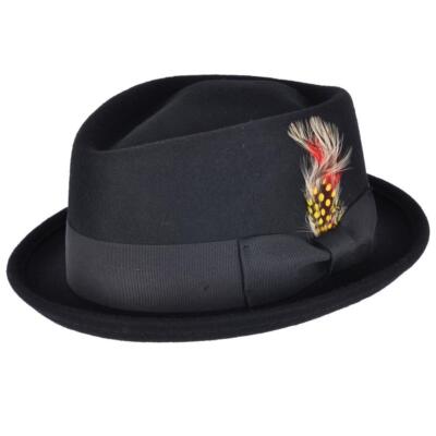 Pork Pie Hut Diamond Crown mit abnehmbarer Feder - 100% Wollfilz
