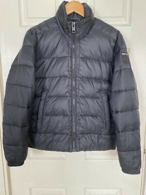 MENS REPLAY HIGH NECK BLACK PUFFA JACKET Size S  