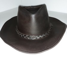 Henschel Leather Cowboy Brown Hat Outback Mens Sz Med Braided Hatband Bendable
