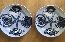 MERRITT MELAMINE 8.25" Salad Plates Dark Blue Seashells Ocean Beach Decor XLNT