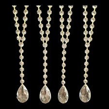 Real Cut Crystal Chandelier Drops  / Pendants, 14 Inch Double Strand - Set Of 4