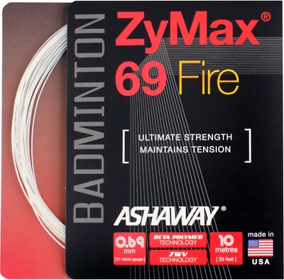 ASHAWAY ZyMax 69 Fire 10 Meter Set Badminton Schläger Saite Besaitung weiß NEU