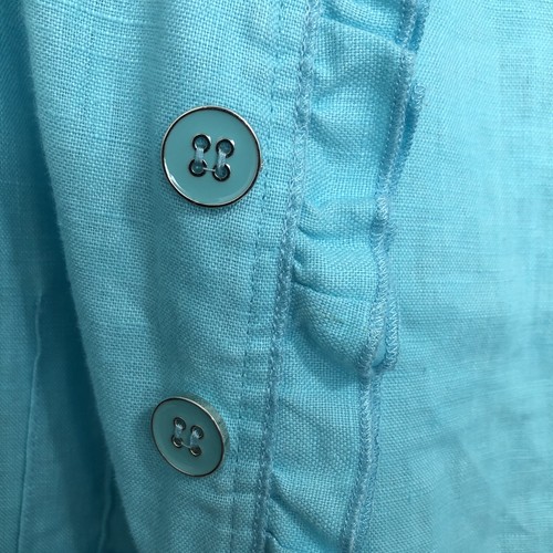 Multiples Open Front Ruffle Trim Linen Jacket Womens Size Large Blue Buttons - Picture 8 of 18