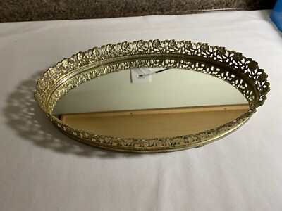 Mirrored Vanity Tray Dresser Vintage Gold Gilt Filigree Approx 13" x 8"  Oval | eBay