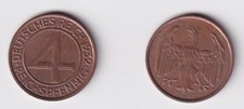 4 Pfennig Kupfer M&uuml;nze Weimarer Republik 1932 G "Br&uuml;ning Taler" f.vz (104450)