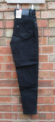 Damen Levis Jeans High Waisted Mom 24'' Taille, 27'' Innenbein Schwarz Neu Mit Etikett
