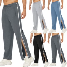 Mens Tear Away Basketball Pants Side Zipper Sweatpants Leg Post Surgery Trousers