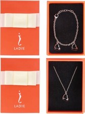 Ladye Heart Shape Silver Necklace and Bracelet Jewelry Gift Set, Allergy Free