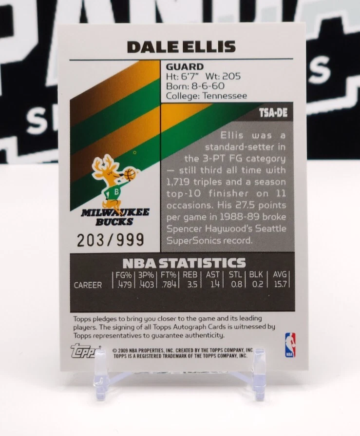 Tarjeta autografiada por Dale Ellis 2009 Topps Signatures SP/999 DÓLARES NBA Foto 2 de 2