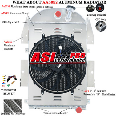 4 ROW ALUMINUM RADIATOR SHROUD FAN FOR 1934-1936 CHEVY PICKUP TRUCKS V8