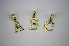 10K Yellow Gold Small Initial Pendant Charm Diamond Cut A ~ Z Alphabet