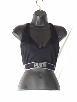 Puma Women s Sports Bra Black Cross Back Adjustable Wire free Size L Preowned