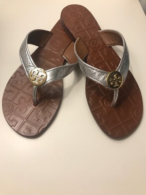 tory burch silver flip flops