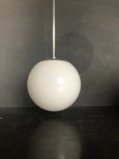 Lampadario sospensione anni 40/50 in vetro opalino bianco lucido made in Italy