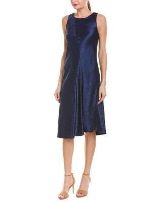 knee length dresses for ladies Vince Women's Chiffon-Layered Satin Slip Dress