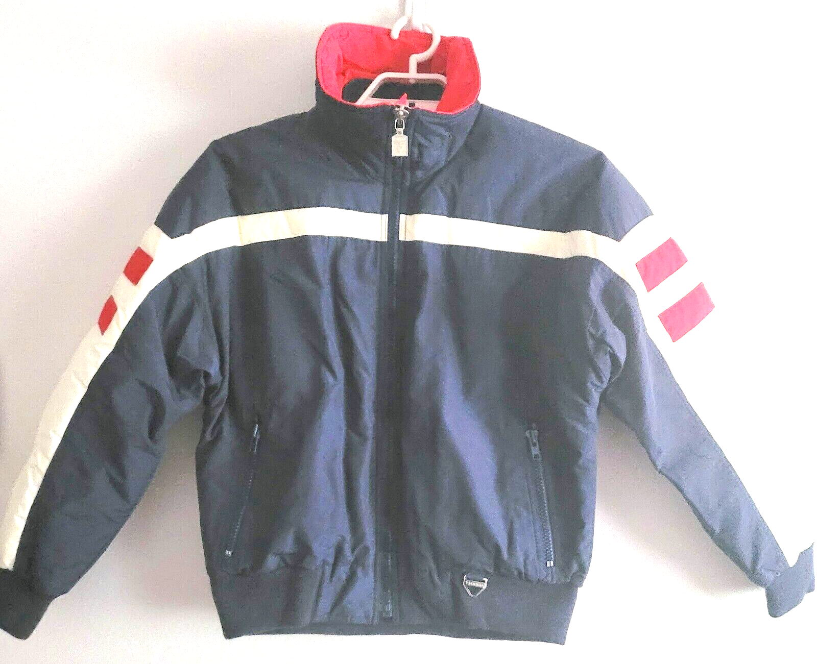 Womens Vintage 80s Tyrolia Head Ski Jacket Down Measures MED Red White Blue