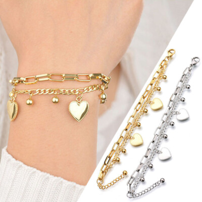 Woman Vintage Heart Pendant Unique Chain Bracelet Stylish