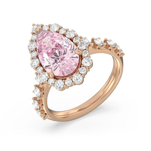 Intense Pink Diamond Wedding Ring Pear Cut 3.50 Ct IGI Lab Grown 18K Rose Gold - Picture 2 of 9