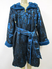 Iman Black & Metallic Blue Brocade Reversible Faux Fur Hooded Coat Size 1x - Nwt