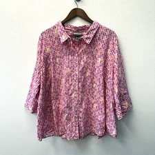 Catherines Button Up Shirt Womens Plus Size 3X Pineapple Print Beachy Tropical