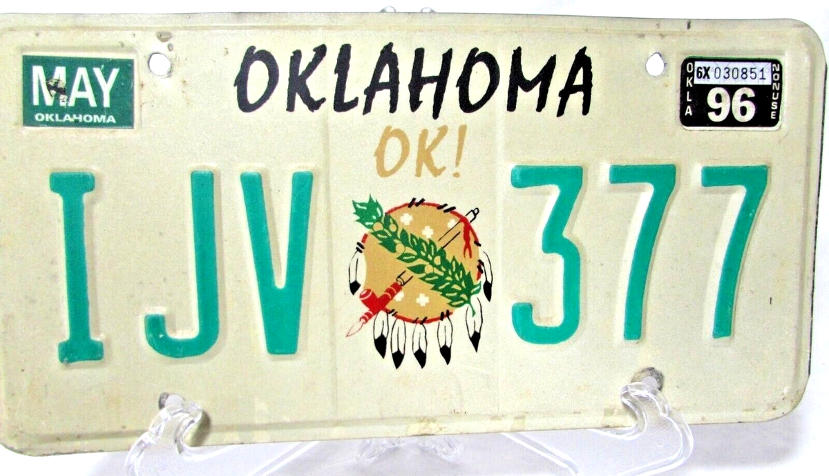 Vintage Oklahoma Native Shield 1990 Car Truck License Plate IJV