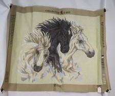 Vtg Collection D'art Needlepoint Painted Canvas Horses Stallion Colt BIG 24x32